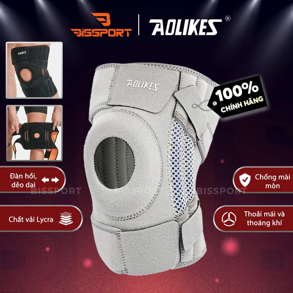 Bó Gối Thể Thao Aolikes 7610 Chính Hãng - Bảo Vệ Khớp Gối, Hỗ Trợ Tập Luyện - Chống Đau Co Giãn, Dễ Dùng