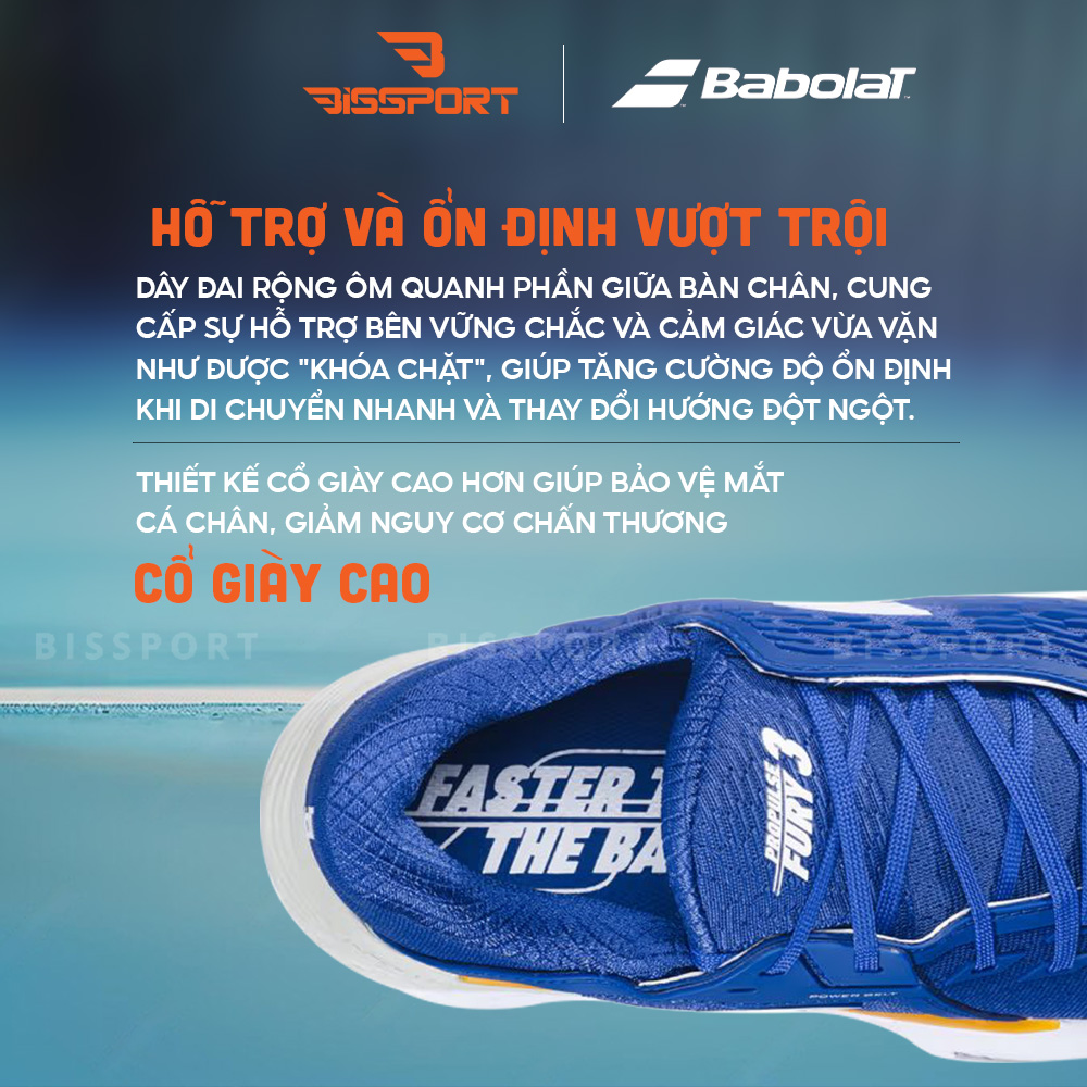 Giày Pickleball/Tennis Babolat Propulse Fury 3 All Court Men Chính Hãng - Trắng Xanh - Bám, Êm Chân, Đế Bám Mọi Loại Sàn