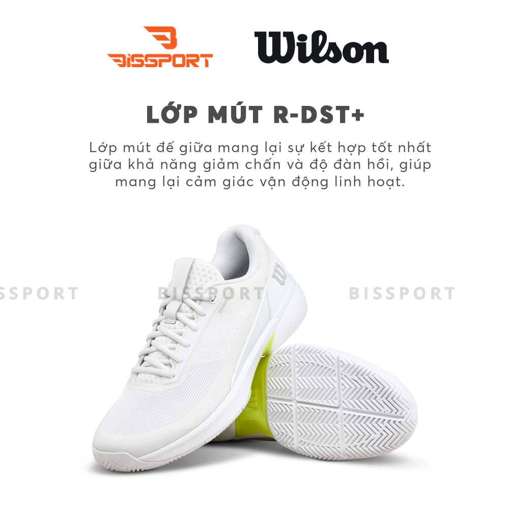 Giày Pickleball/Tennis Wilson Rush Lite 5 Chính Hãng - Trắng Xanh Dương - Nhẹ Nhàng Linh Hoạt - Ổn Định - Êm - Giảm Chắn