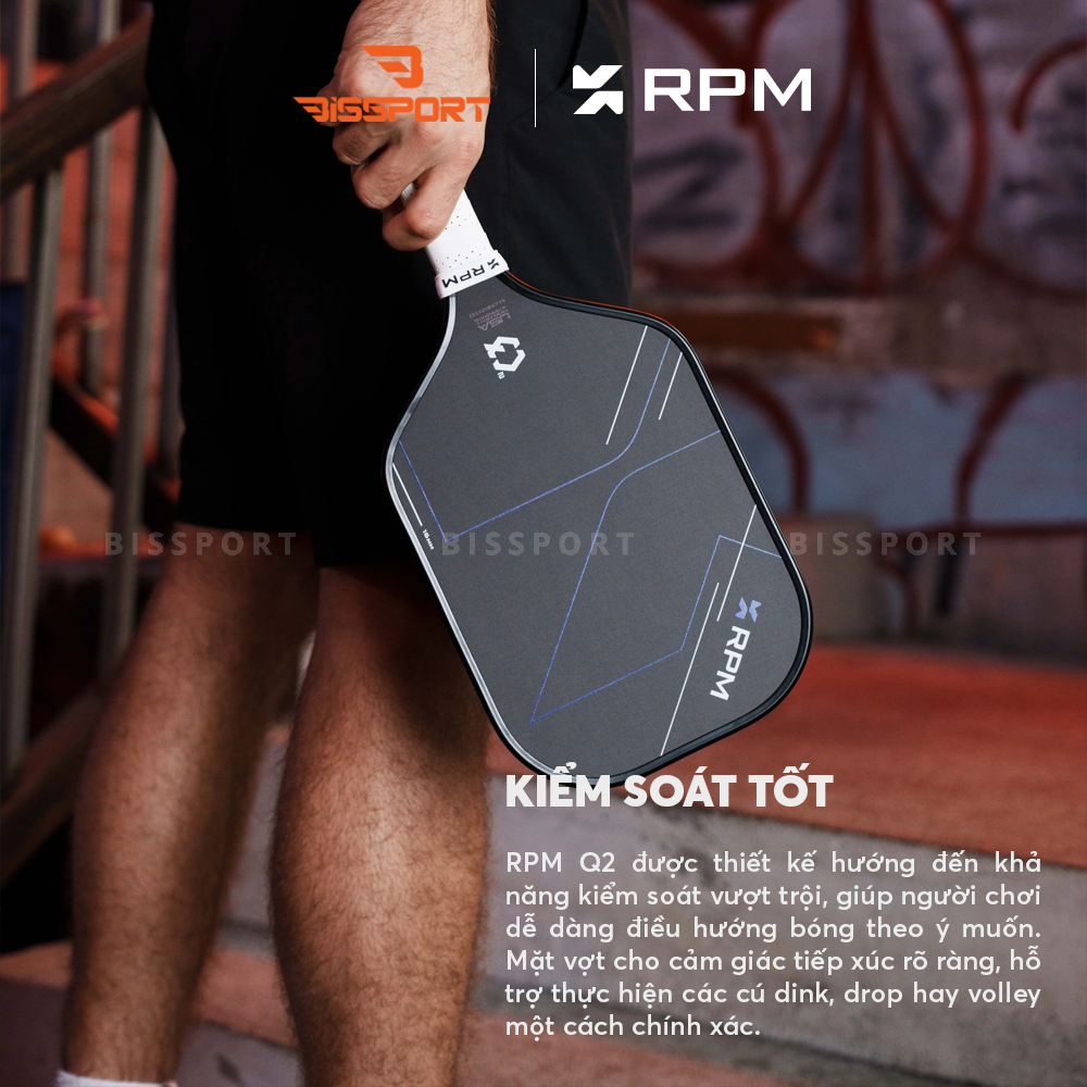 Vợt Pickleball RPM Q2 Elongate 16mm Chính Hãng - Kiểm Soát - Siêu Xoáy - Cấu Trúc Foam Core - Bền Bỉ - Toàn Diện