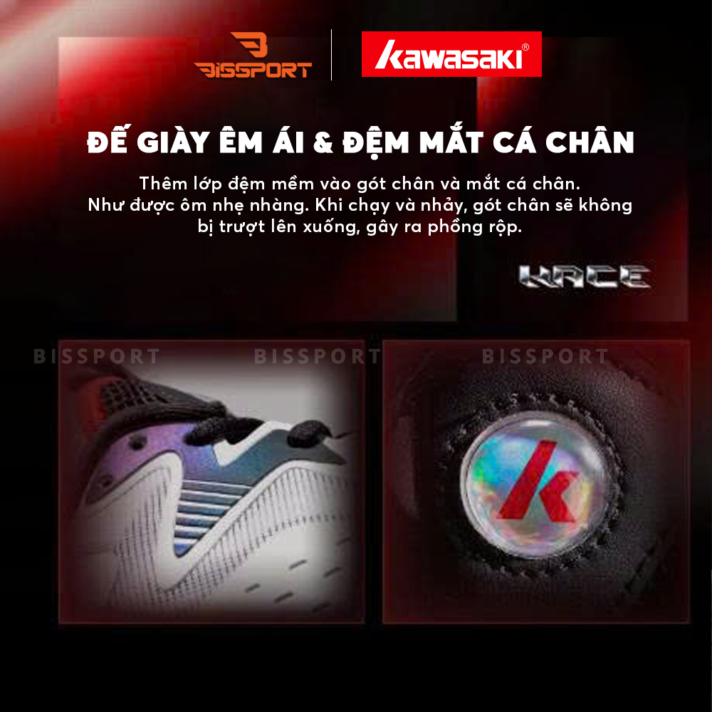 Giày Cầu Lông Kawasaki D32049 Chính Hãng - Trắng Đen - Đế Bám Mọi Sân - Bền Bỉ - Nhẹ Nhàng - Ổn Định - Êm Ái