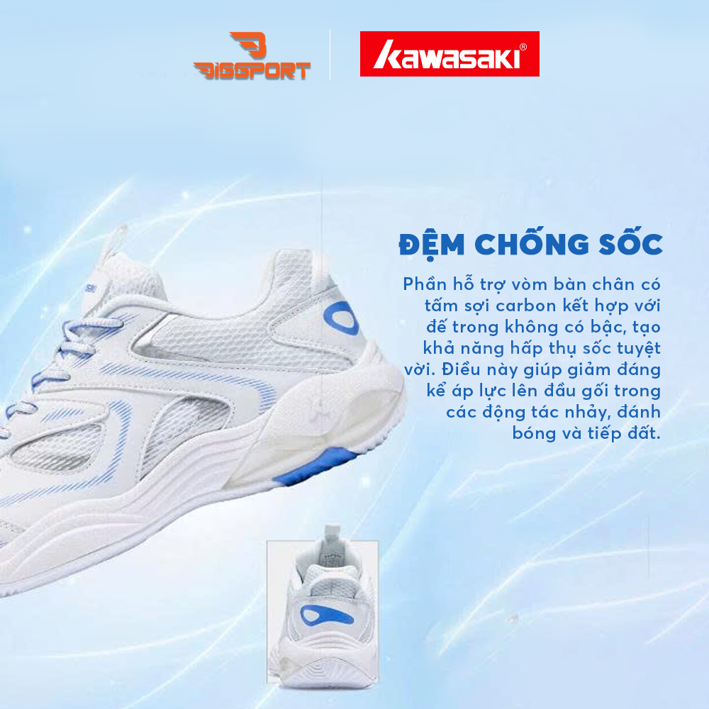 Giày Cầu Lông Kawasaki D32037 Chính Hãng - Trắng Hồng Đen - Nhẹ Nhàng - Bền Bỉ - Ổn Định - Thông Thoáng - Giảm Chấn