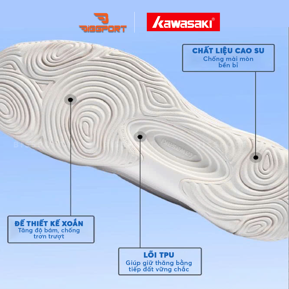 Giày Cầu Lông Kawasaki D32038 Trắng Xanh Chính Hãng - Nhẹ Nhàng - Bền Bỉ - Ổn Định - Thông Thoáng - Giảm Chấn