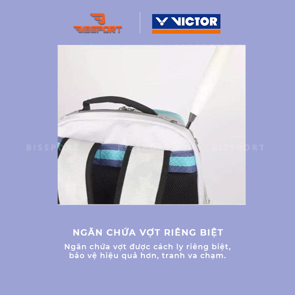 Balo Cầu Lông Victor BR9015 Chính Hãng - Trắng Tím - Tiện Dụng - Chắc Chắn - Nhẹ - Ổn Định - Có Ngắn Đựng Vợt Riêng