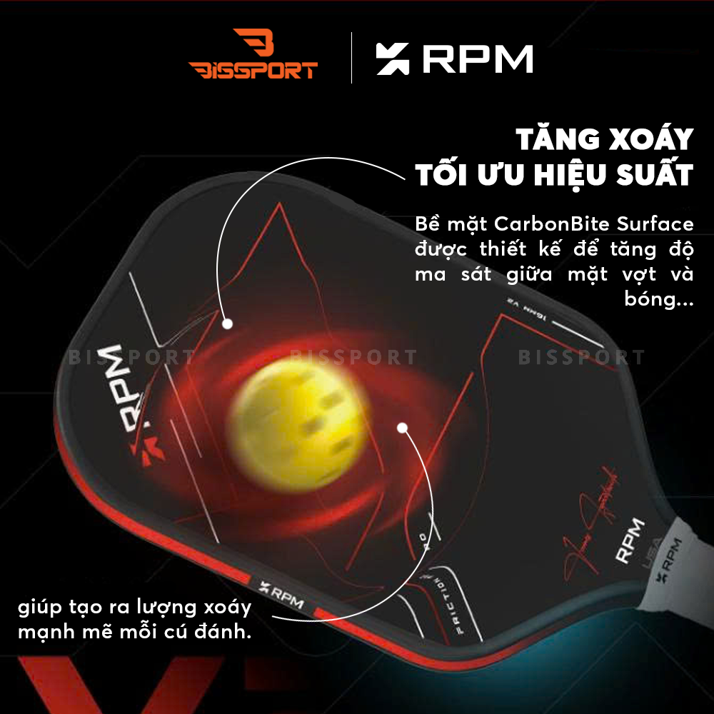 Vợt Pickleball RPM V2 Elongate 16mm Chính Hãng - Đầm - Bền Bỉ - Toàn Diện - Siêu Xoáy - Lõi Polymer Honeycomb - Chắc Tay