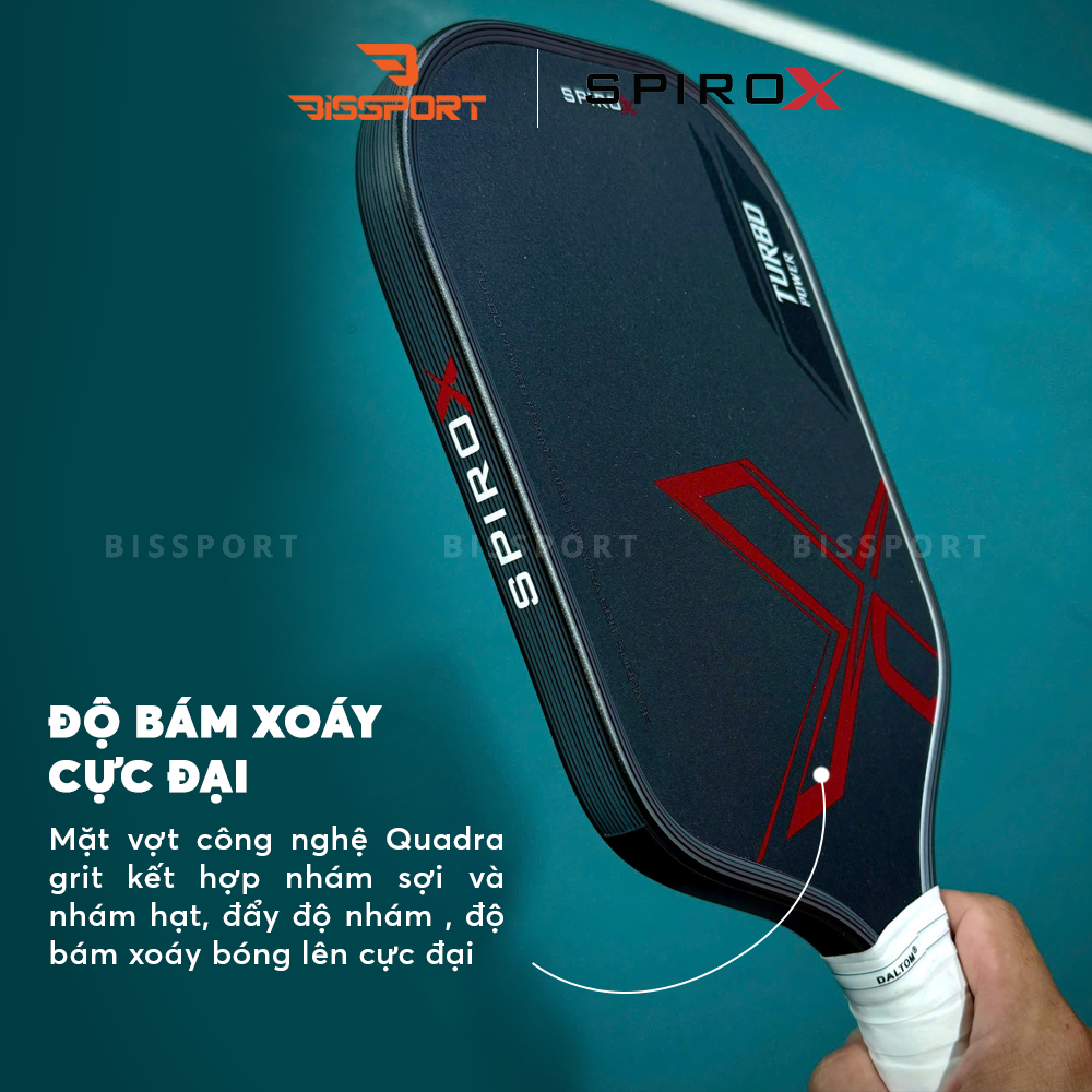 Vợt Pickleball SpiroX Turbo Power Elongate Chính Hãng - Đỏ - Carbon Toray T700 - Full Foam Core - Đánh Chắc