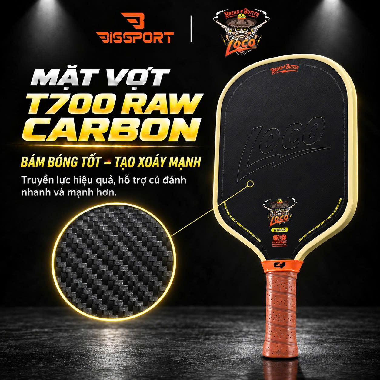 Vợt Pickleball LOCO Hybrid Chính Hãng - Màu Đen - 16mm - Bền Chắc - Siêu Nhám - Bám Bóng - Toàn Diện - Ổn Định