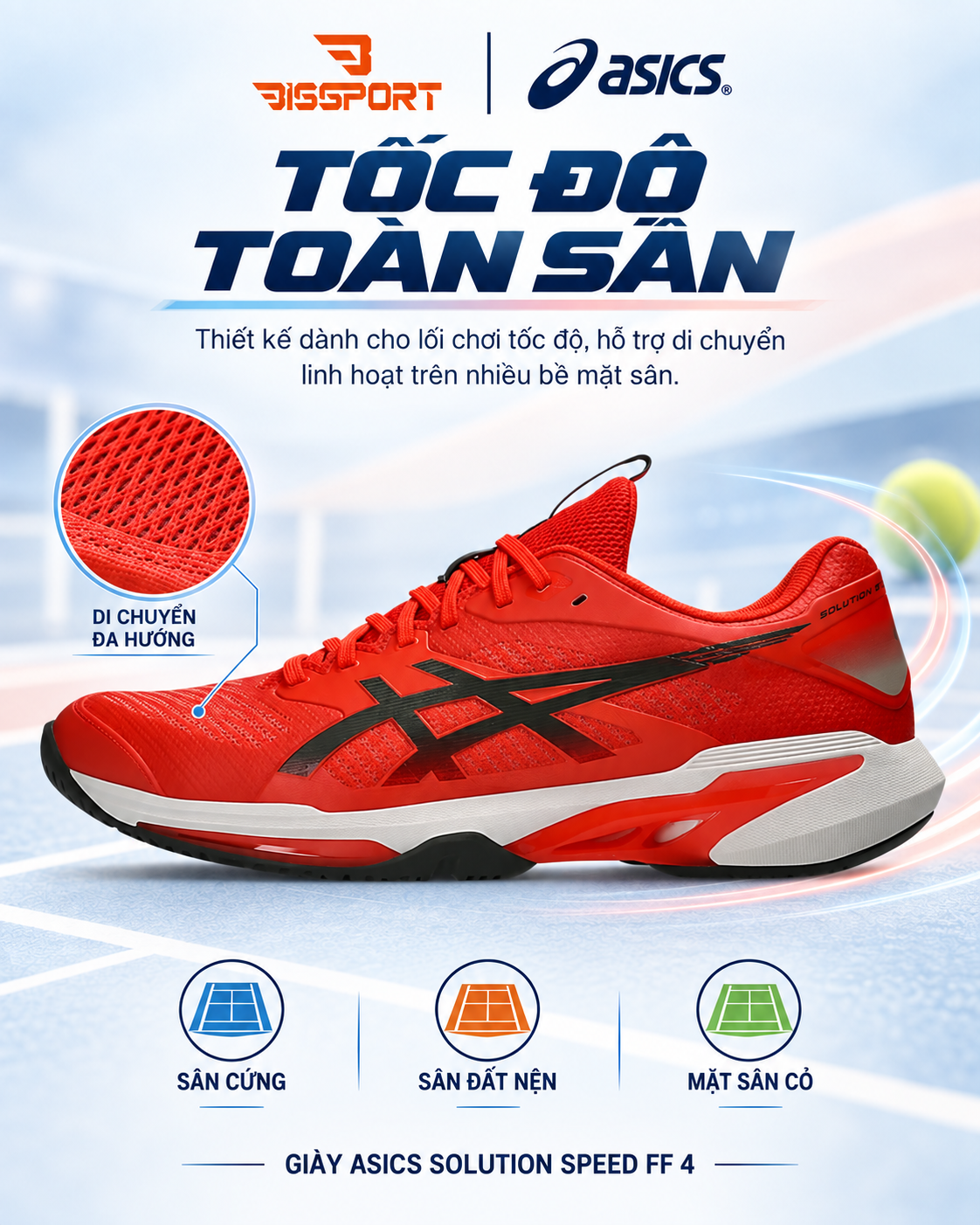 Giày Pickleball / Tennis ASICS Solution Speed FF 4 Cam Chính Hãng - Ổn Định - Siêu Nhẹ - Linh Hoạt - Bền