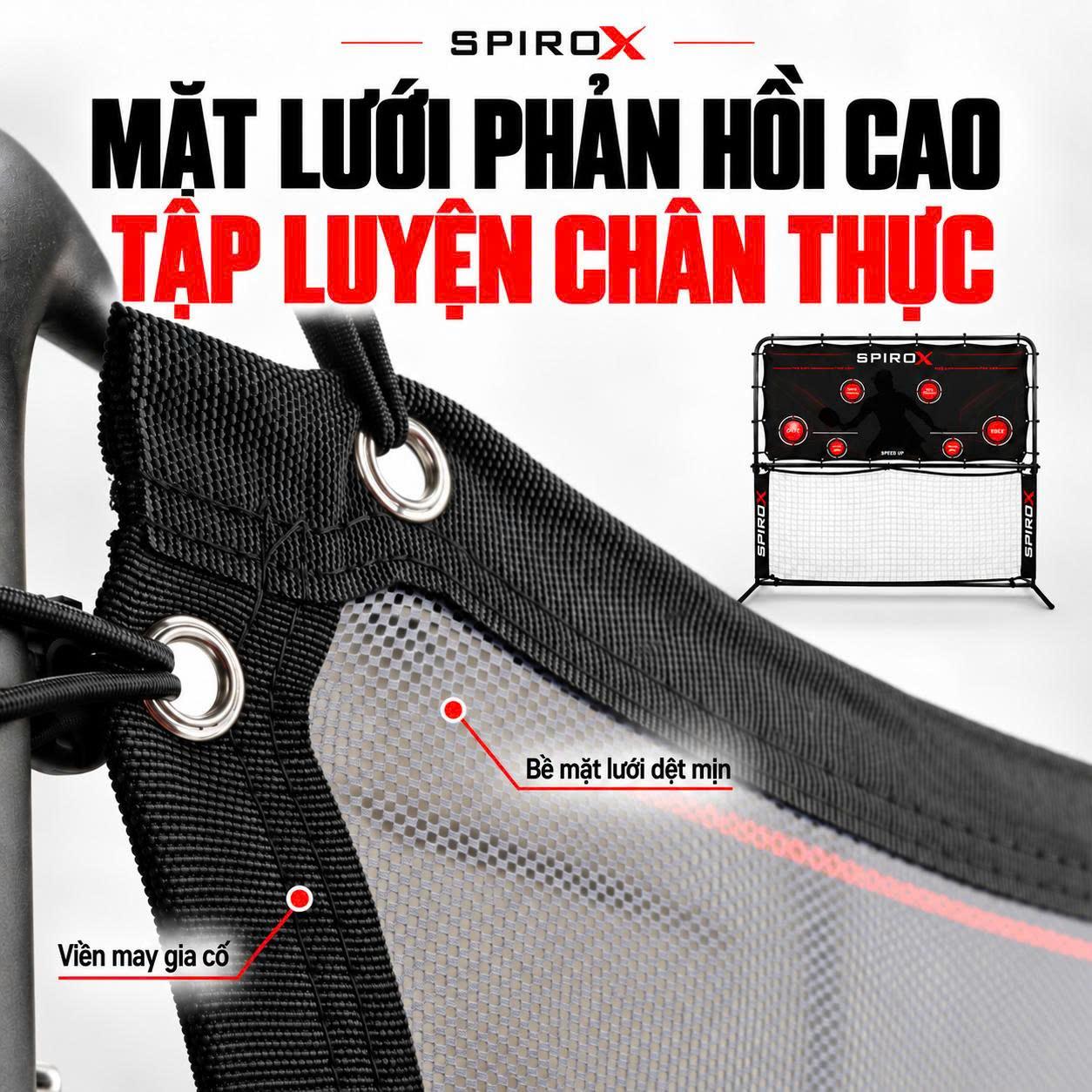 Bộ Khung Lưới Phản Bóng Pickleball SpiroX Chính Hãng - 2in1 - Mặt Lưới Phản Hồi Cao - Khung Hợp Kim Cứng Cáp - Tiện Lợi