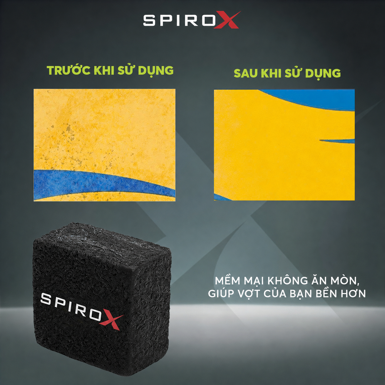 Gôm Tẩy Mặt Vợt Vệ Sinh Mặt Vợt Pickleball SPIROX Chính Hãng Cao Cấp - Làm Sạch Mặt Vợt - Tiện Lợi - Nhỏ Gọn