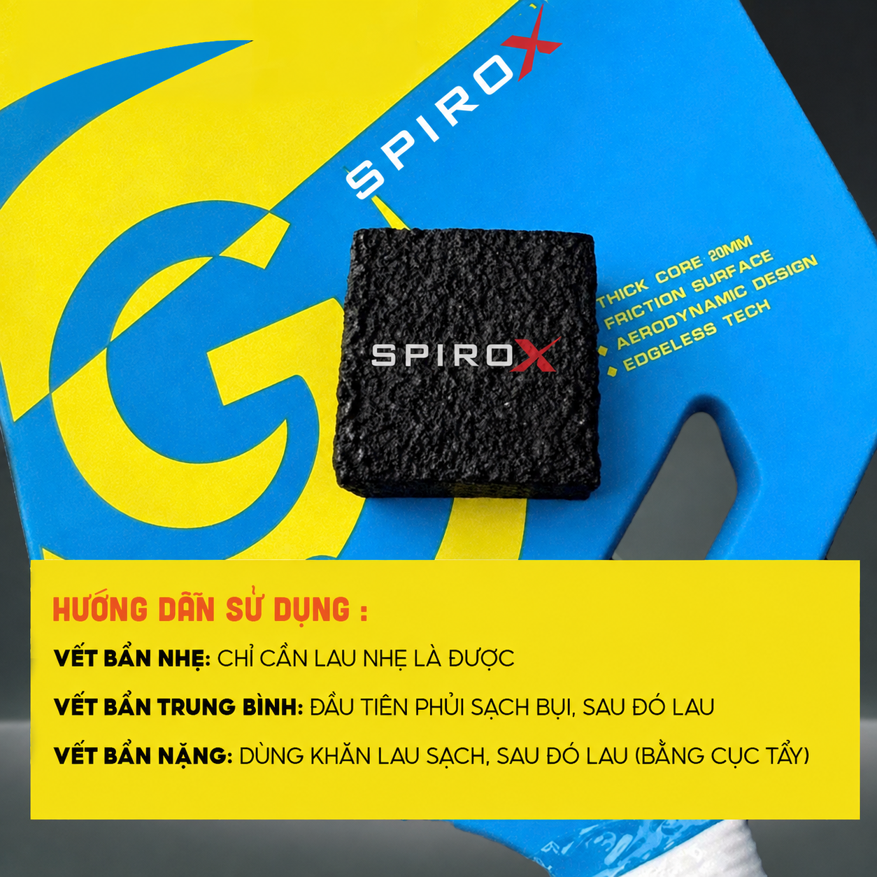 Gôm Tẩy Mặt Vợt Vệ Sinh Mặt Vợt Pickleball SPIROX Chính Hãng Cao Cấp - Làm Sạch Mặt Vợt - Tiện Lợi - Nhỏ Gọn