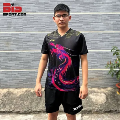 Áo Bóng Bàn Cầu Lông Li-ning Ma Long 6078A Nam Cao Cấp ( Đen Họa Tiết Rồng Tím ) - Cực Chất