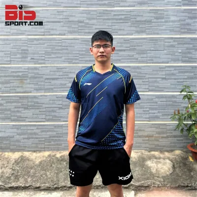 Áo Cầu Lông Li-ning Chính Hãng 6089A Nam Xanh Họa Tiết - Vải Thoáng Mát Thấm Hút Mồ Hôi