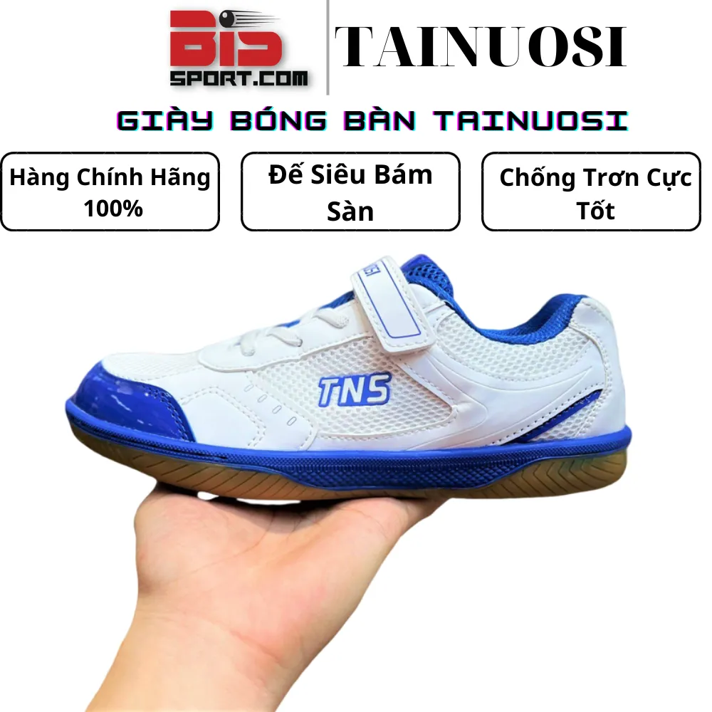 Giày Bóng Bàn Trẻ Em Tainuosi TNS Cao Cấp Chính Hãng - Trắng Xanh - Hỗ Trợ Chống Trơn Trượt Cao - Siêu Bám Sàn