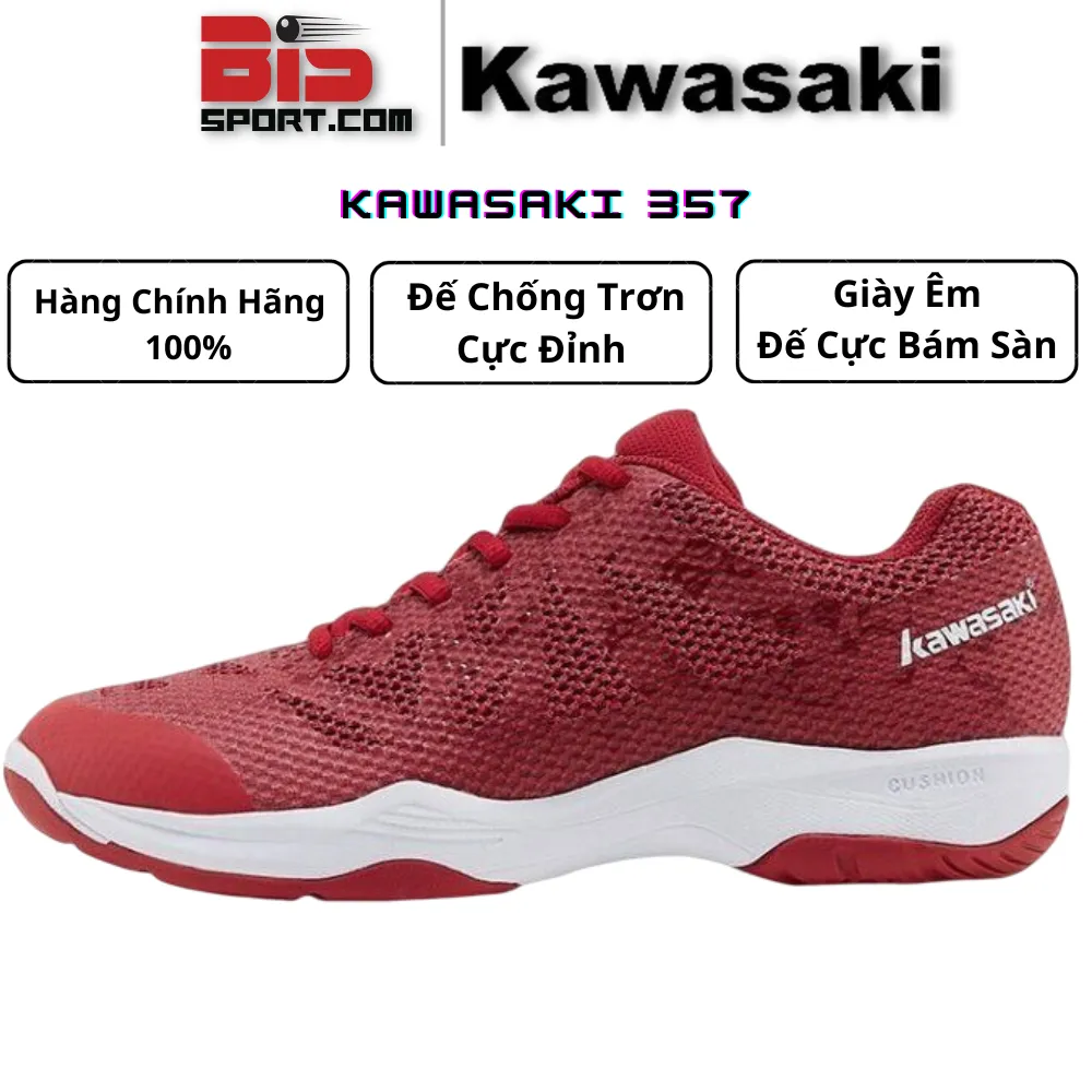 Giày Thể Thao Cầu Lông Kawasaki 357 Đỏ Full - Hàng Chính Hãng 100%
