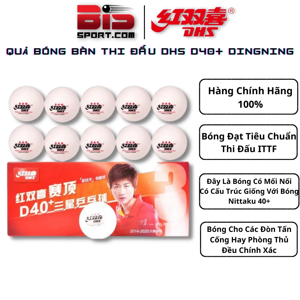 Quả Bóng Bàn DHS D40+ DingNing - Hộp 10 Quả Chuẩn Thi Đấu - Chính Hãng