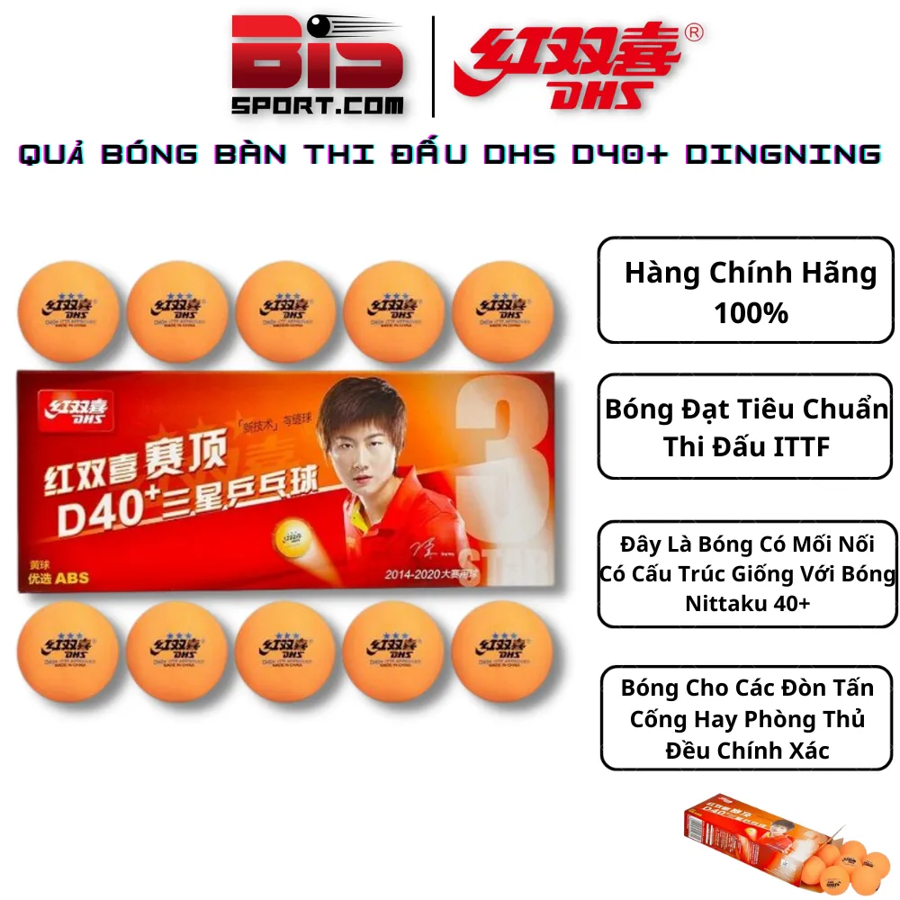 Quả Bóng Bàn Vàng DHS D40+ DingNing - Hộp 10 Quả Chuẩn Thi Đấu