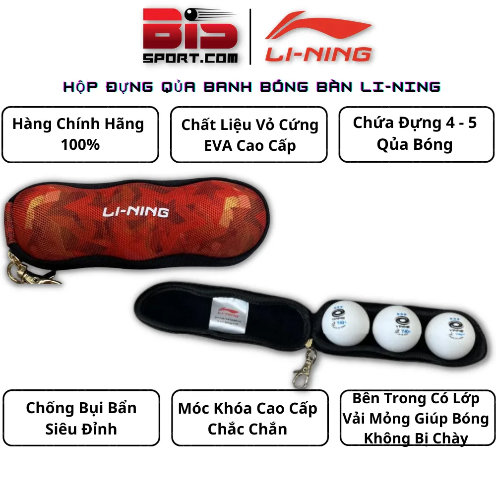 Vỏ Đựng Trái Bóng Bàn Mini Lining Chính Hãng - Loại 3 Quả - Màu Đỏ - Nhỏ Gọn , Tiện Lợi , Sang Trọng