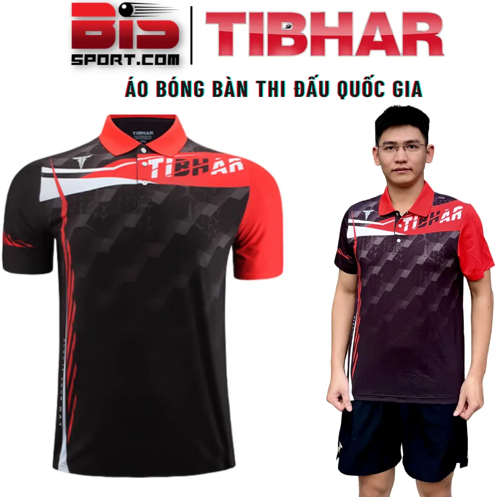 Áo Bóng Bàn Tibhar Nam Của Đội Tuyển Thi Đấu Quốc Gia - Chính Hãng - Chất Thun Mát Lạnh , Siêu Thoáng Khí - Đỏ Đen