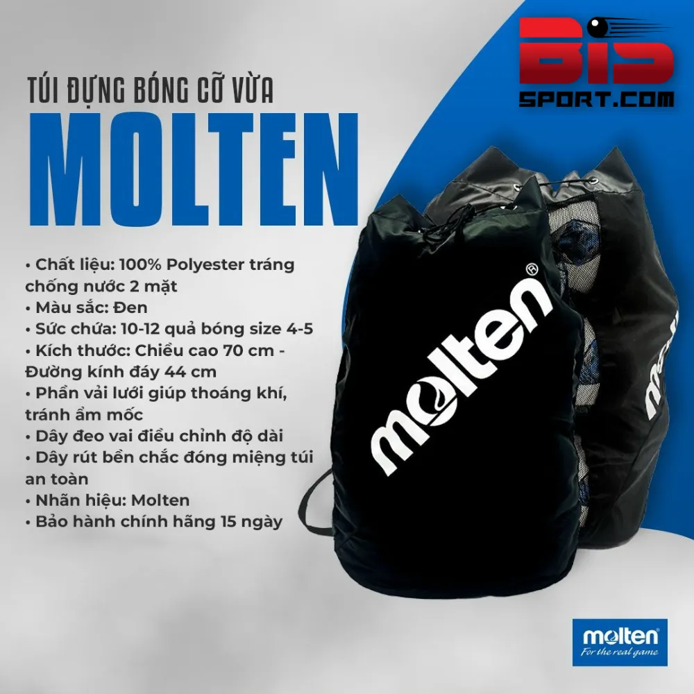 Túi Đựng Quả Bóng Đá Cỡ Vừa Chính Hãng Molten - Sức Chứa 10 - 15 Quả Bóng