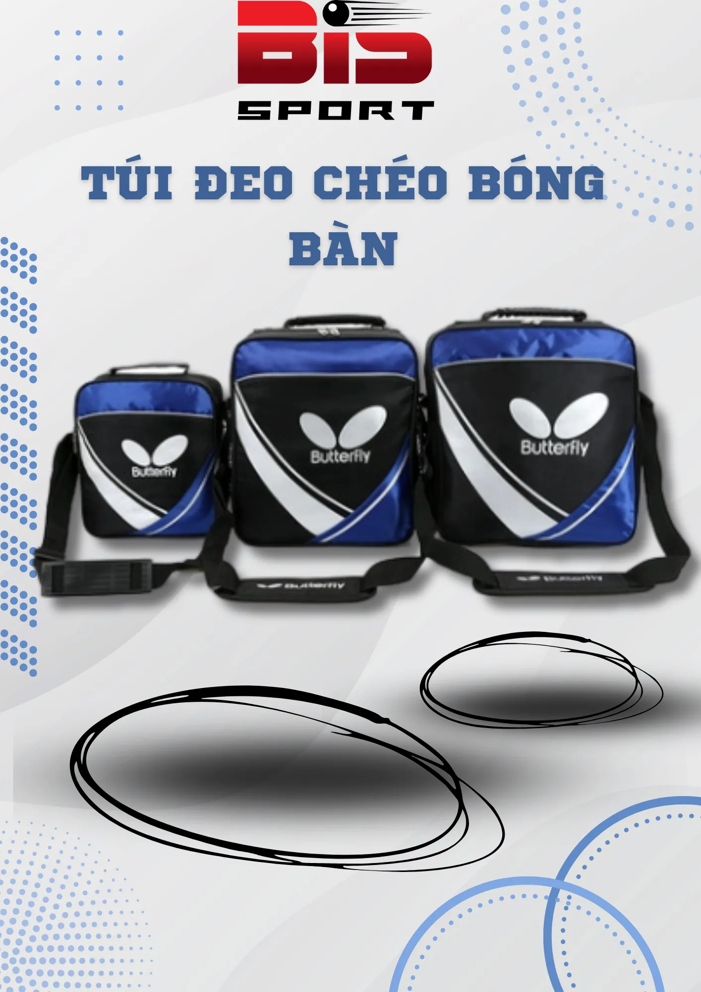Túi Đeo Chéo Thể Thao Chuyên Cho Bộ Môn Bóng Bàn BUTTERFLY 954  Loại 1 Cao Cấp - Màu Đen Xanh