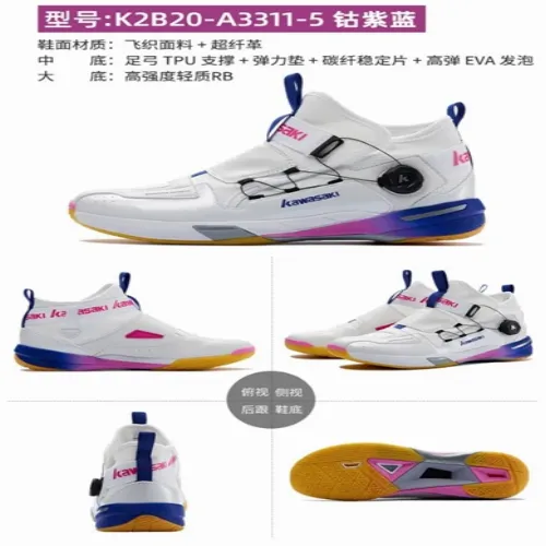 Giày Cầu Lông Kawasaki A3311 Trắng Tím Chính Hãng - Phong Cách Hầm Hố, Đế Cao Su Kép