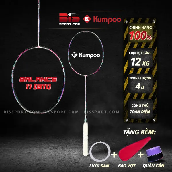 Vợt Cầu Lông Kumpoo Balance 11 Đen - Công Thủ Toàn Diện, Nhẹ Nhàng, Ổn Định Cao
