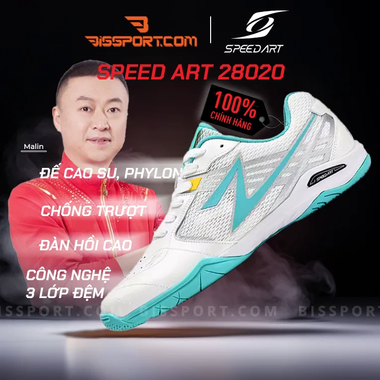 Giày Bóng Bàn Speed Art 28020 Trắng Xanh Mint Chính Hãng - Tốc Độ, Hiệu Suất, Phong Cách, Chuyên Nghiệp Và Bền Bỉ