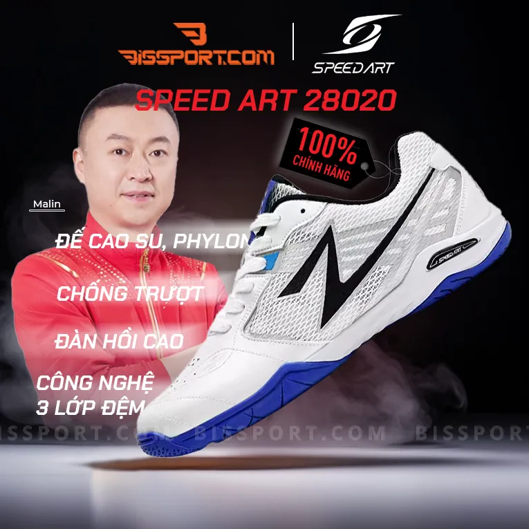 Giày Bóng Bàn Speed Art 28020 Trắng Xanh Dương Chính Hãng - Tốc Độ, Hiệu Suất, Phong Cách, Chuyên Nghiệp Và Bền Bỉ