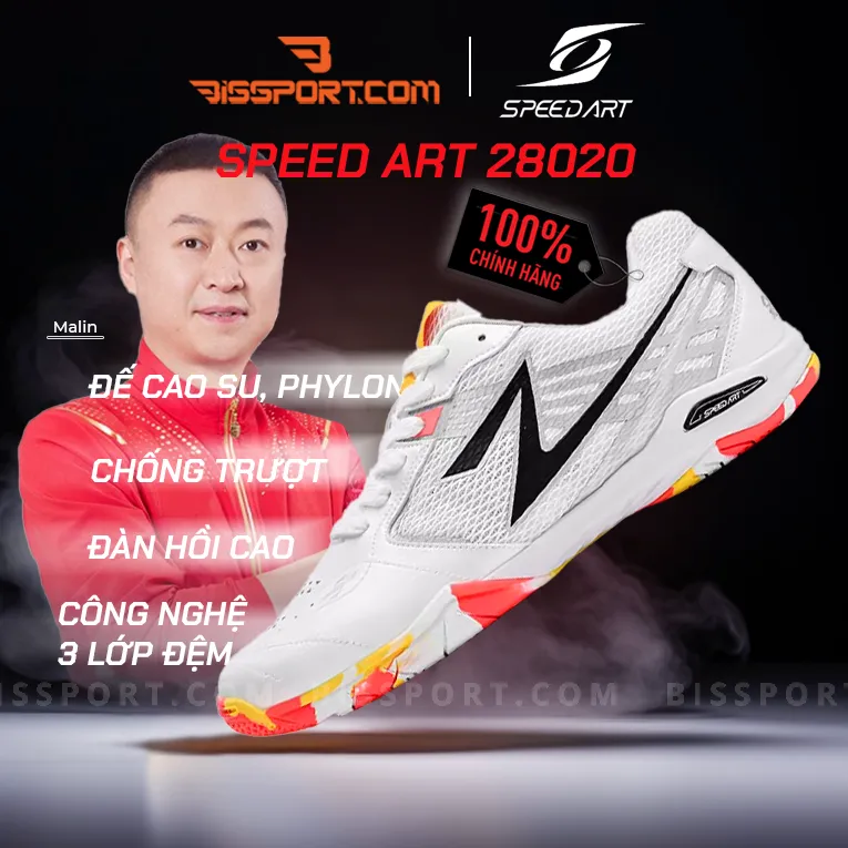Giày Bóng Bàn Speed Art 28020 Trắng Đỏ Chính Hãng - Tốc Độ, Hiệu Suất, Phong Cách Mạnh Mẽ, Chuyên Nghiệp Và Bền Bỉ