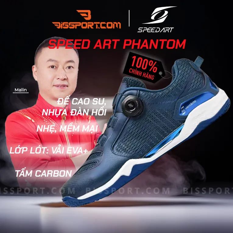 Giày Bóng Bàn Speed Art Phantom Boa Xanh Đậm Chính Hãng - Tốc Độ Siêu Việt, Hiệu Suất Tối Ưu, Đàn Hồi Cực Tốt