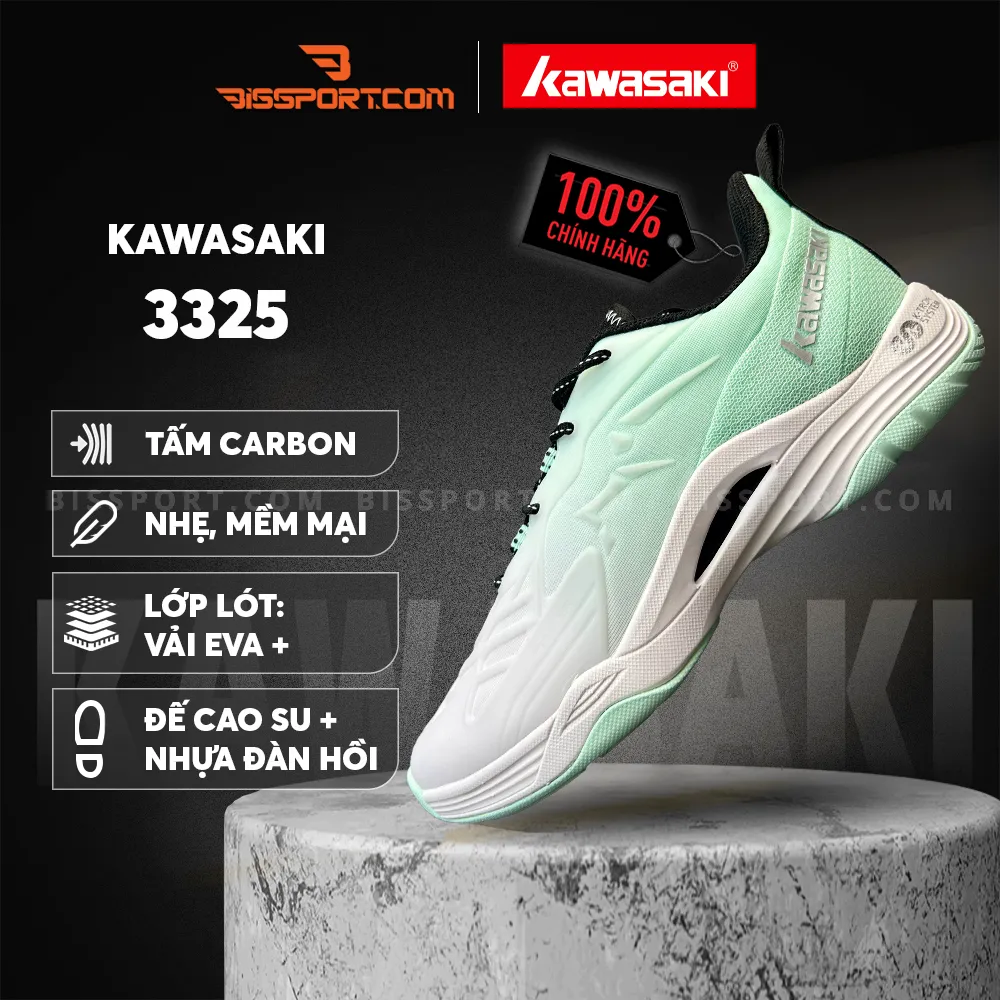 Giày Cầu Lông Kawasaki B3325 Xanh Mint Chính Hãng - Siêu Nhẹ, Chống Trượt, Trải Nghiệm Sự Thoải Mái, Êm Ái Tối Ưu