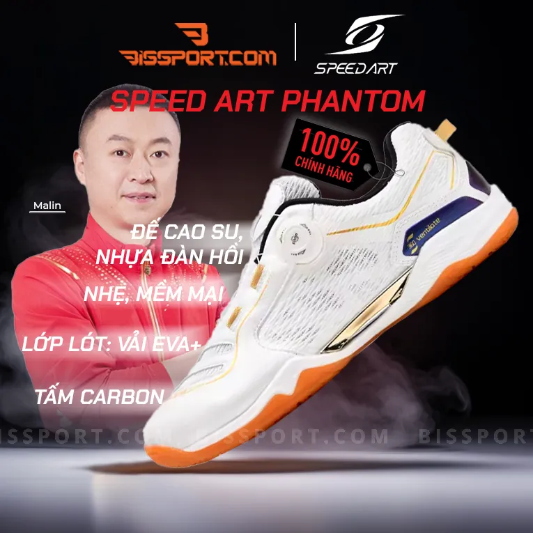 Giày Bóng Bàn Speed Art Phantom Boa Trắng Vàng Chính Hãng - Tốc Độ Siêu Việt, Hiệu Suất Tối Ưu, Đàn Hồi Cực Tốt