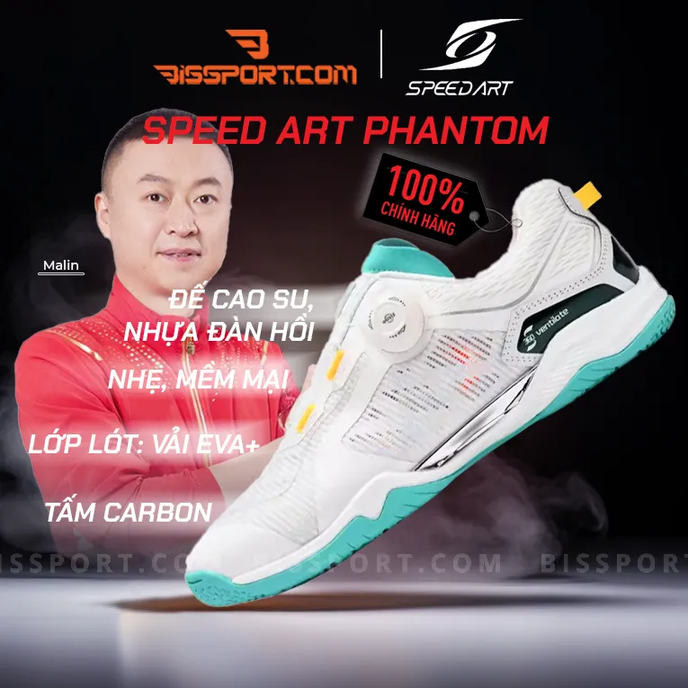 Giày Bóng Bàn Speed Art Phantom Boa Trắng Xanh Mint Chính Hãng - Tốc Độ Siêu Việt, Hiệu Suất Tối Ưu, Đàn Hồi Cực Tốt