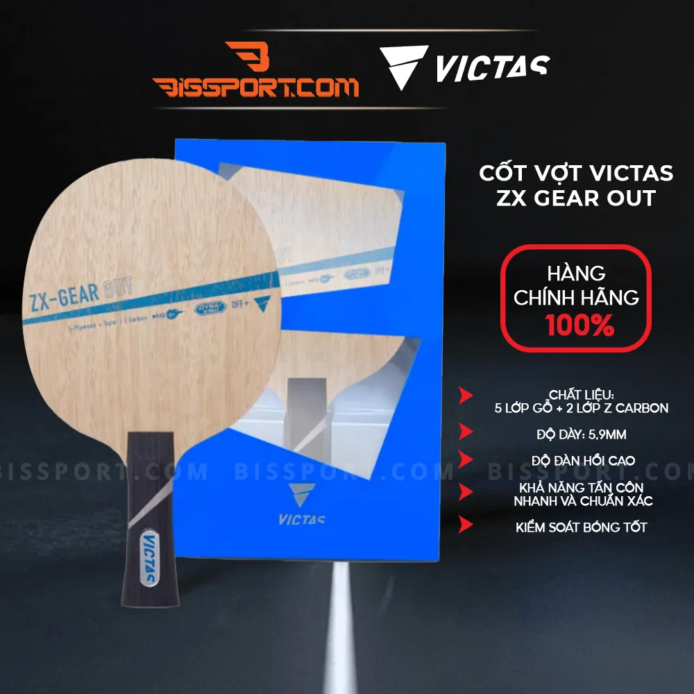 Cốt Vợt Bóng Bàn Victas ZX Gear Out Chính Hãng - 5 Lớp Gỗ + 2 Lớp Sợi Carbon, Đàn Hồi Cao, Tấn Công Nhanh Và Chuẩn Xác