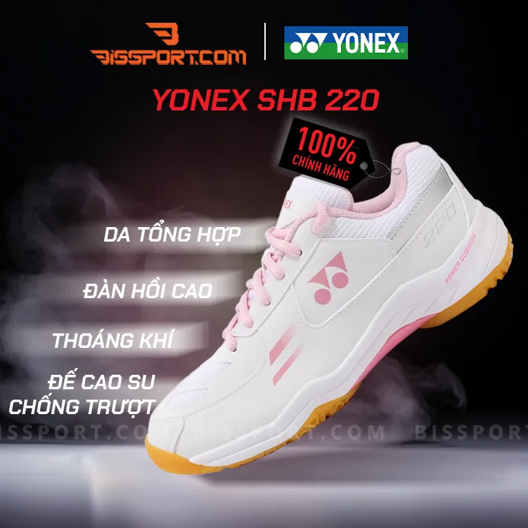 Giày Cầu Lông Yonex SHB 220 Trắng Hồng Chính Hãng - Thiết Kế Hiện Đại, Chuyển Động Linh Hoạt, Bước Chân Êm Ái