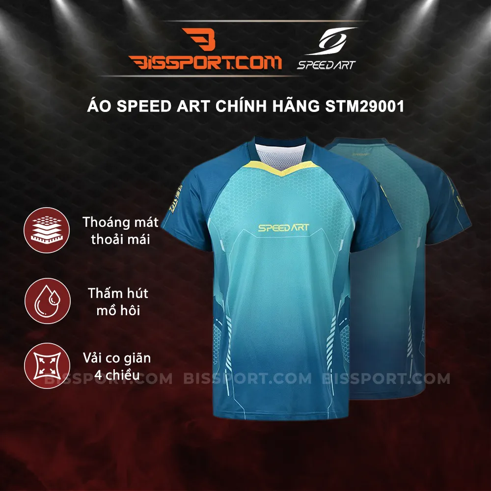 Áo Thể Thảo Chuyên Bóng Bàn Speed Art Cổ Tròn ST29001 Màu Xanh Ngọc Chính Hãng - Siệu Nhẹ - Thoáng Mát - Thấm Hút Tốt
