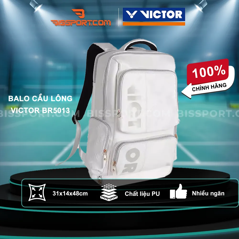 Balo Cầu Lông Victor BR5013 Chính Hãng Màu Trắng - Thiết Kế Rộng - Tiện Lợi- Phong Cách Trẻ Trung Năng Động