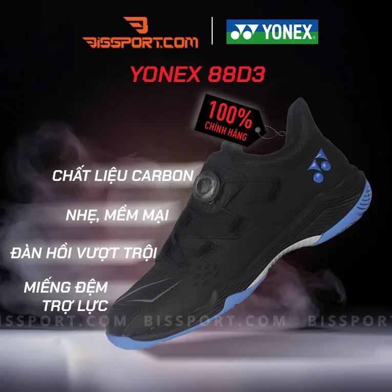 Giày Cầu Lông Yonex 88D3 Đen Chính Hãng - Thiết Kế Nổi Bật, Khoá Boa Tiện Lợi, Chất Liệu Bền Bỉ, Chống Trượt, Linh Hoạt