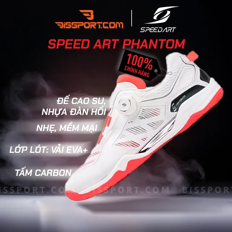 Giày Bóng Bàn Speed Art Phantom Boa Trắng Đỏ Chính Hãng - Tốc Độ Siêu Việt, Hiệu Suất Tối Ưu, Đàn Hồi Cực Tốt