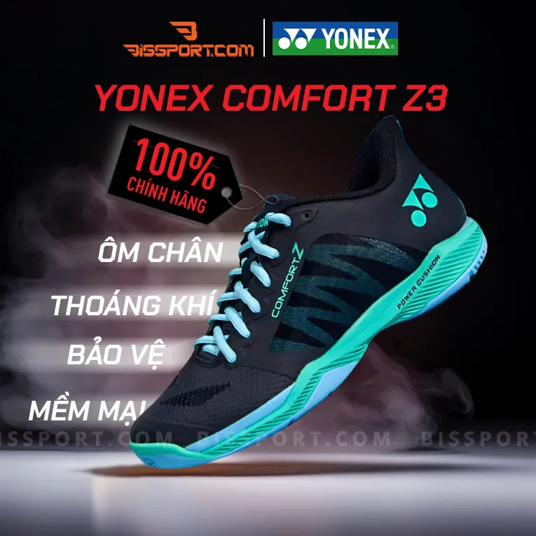 Giày Cầu Lông Yonex Comfort Z3 Đen Vàng Chính Hãng - Thiết Kế Hiện Đại, Thoải Mái, Độ Đàn Hồi Và Chống Trơn Trượt Tốt