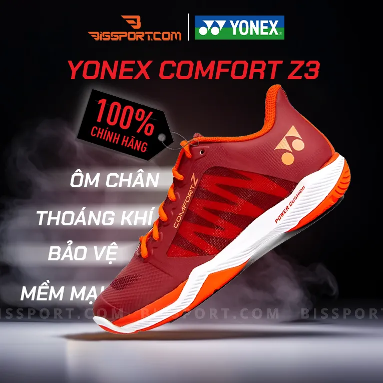 Giày Cầu Lông Yonex Comfort Z3 Đỏ Chính Hãng - Thiết Kế Hiện Đại, Thoải Mái, Độ Đàn Hồi Và Chống Trơn Trượt Tốt