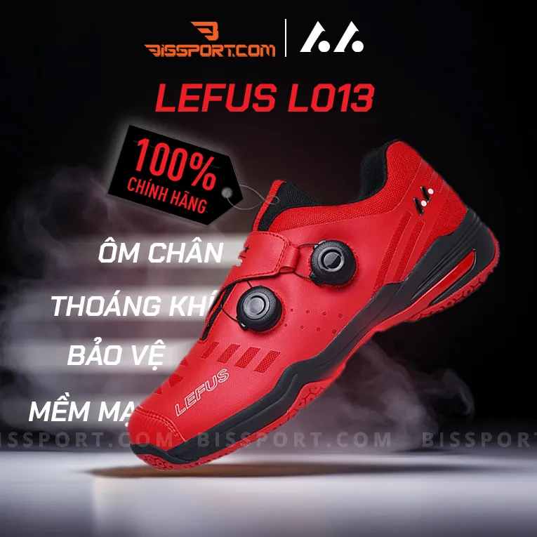 Giày Cầu Lông Bóng Chuyền Lefus Chính Hãng L013 Đỏ - Thiết Kế Nút Vặn, Giày Bám Sàn Tốt Và Giảm Chấn Thương