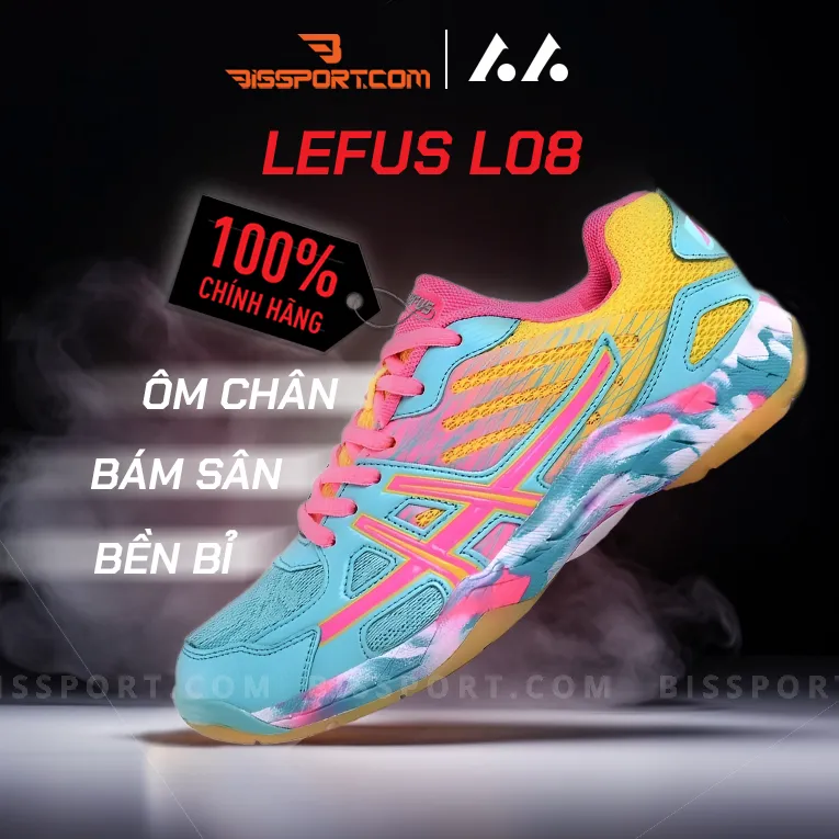Giày Cầu Lông Bóng Chuyền Lefus Chính Hãng L08 Xanh Hồng - Màu Sắc Tươi Sáng, Độ Bền Cao Và Chống Mài Mòn Tốt