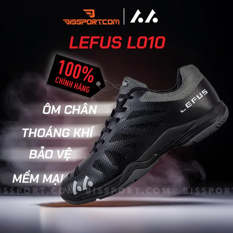 Giày Cầu Lông Bóng Chuyền Lefus Chính Hãng L010 Đen - Thiết Kế Sắc Đen Huyền Bí, Giày Nhẹ, Thoáng Khí