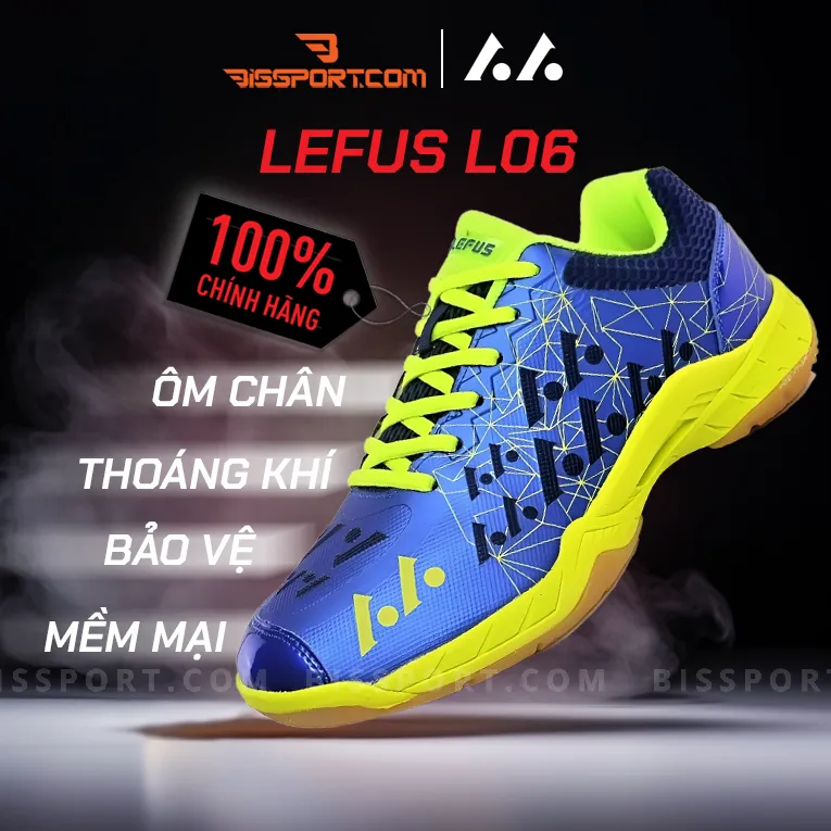 Giày Cầu Lông Bóng Chuyền Lefus Chính Hãng L06 Xanh Vàng  - Màu Sắc Bắt Mắt, Thoáng Khí, Chống Mài Mòn Và Bám Sàn Tốt