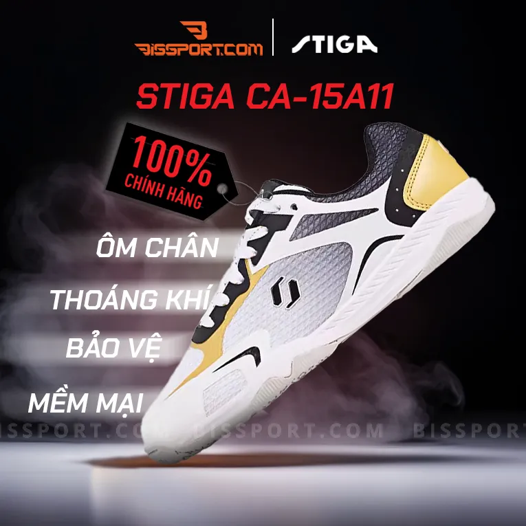 Giày Bóng Bàn Stiga CA-15A11 Trắng Vàng Chính Hãng - Mang Cực Êm, Siêu Bám, Siêu Bền