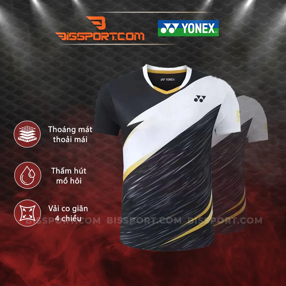 Áo Cầu Lông Yonex 3107 Đen Vàng Cao Cấp - Vải Co Dãn 4 Chiều - Thoải Mái - Tự Tin Vận Động, Thấm Hút Mồ Hôi Tốt