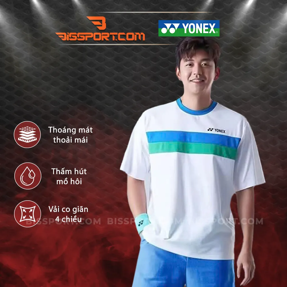 Áo Cầu Lông Yonex 6088 Trắng Xanh Cao Cấp - Co Dãn Tối Đa, Thoải Mái Hoạt Động