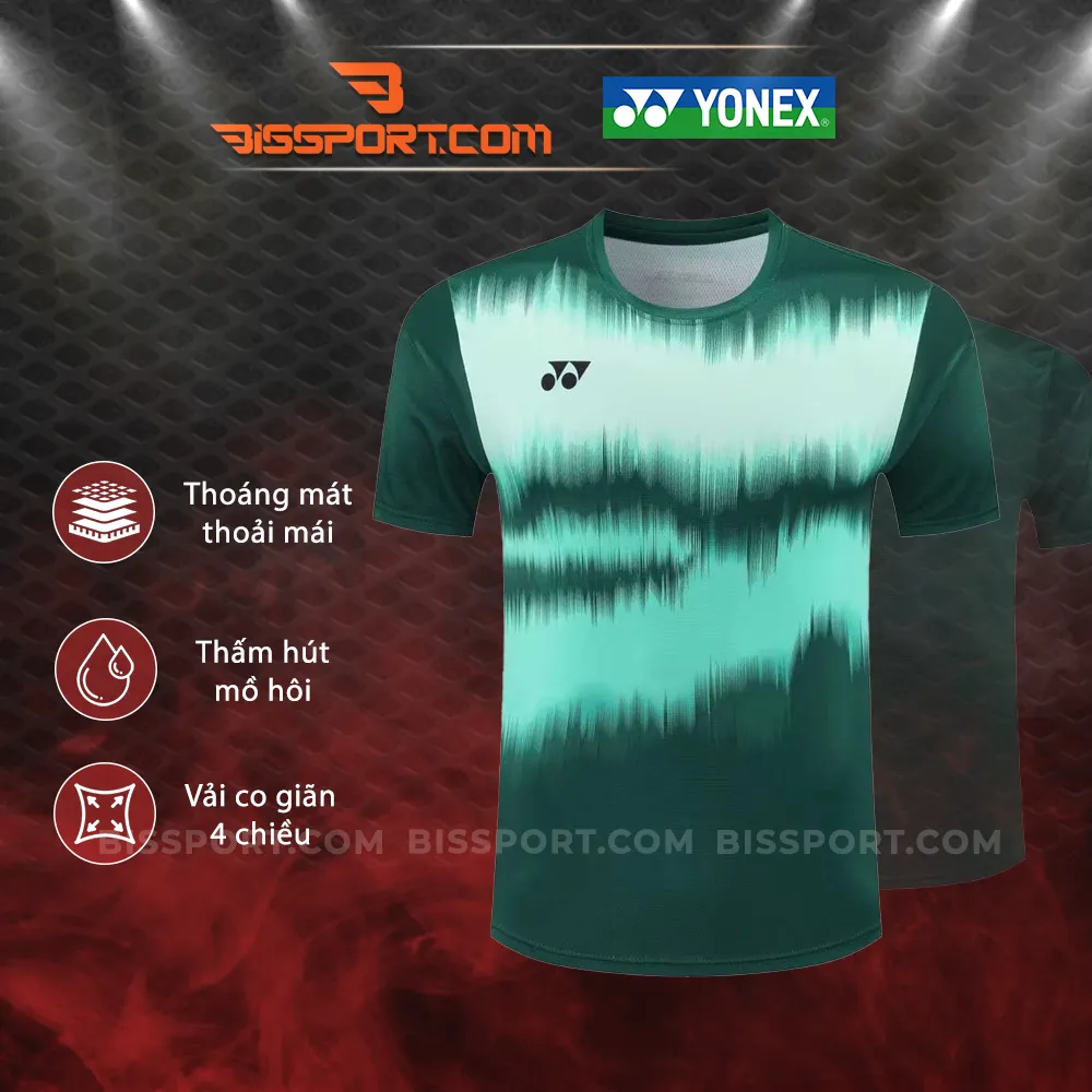 Áo Cầu Lông Yonex 23034 Xanh Lá Cao Cấp - Thoáng Khí, Thấm Hút Tốt, Co Dãn Linh Hoạt